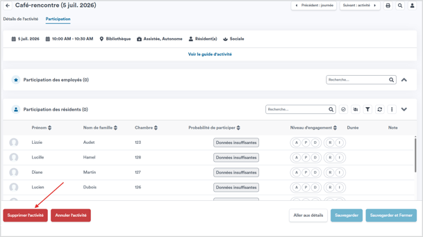 supprimer active dans participation